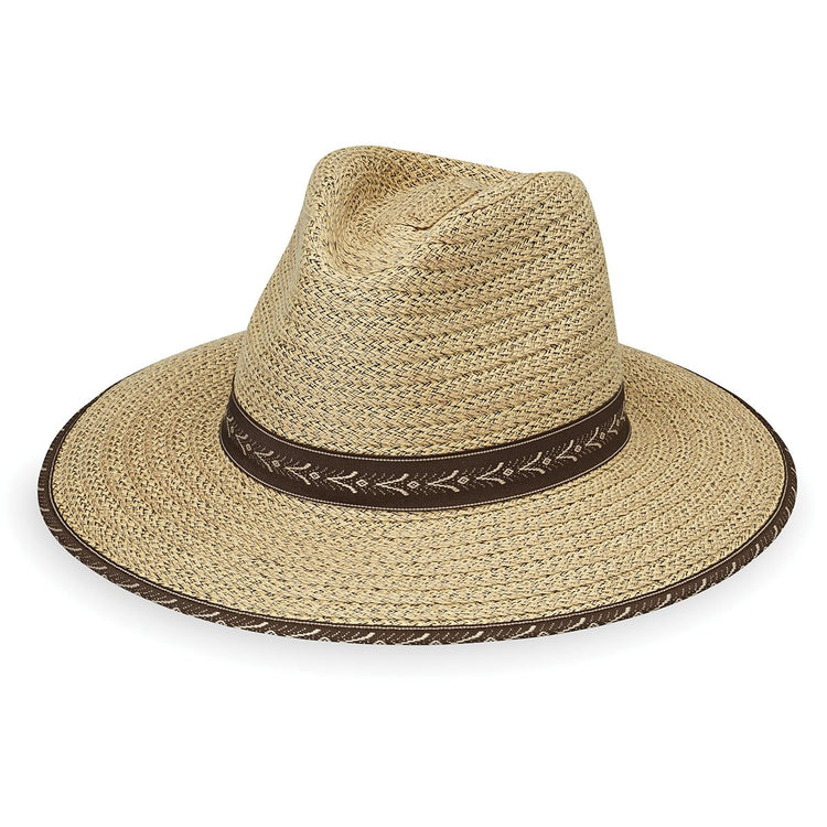 Men's Fedora Style Cabo Beach Sun Hat with Chinstrap from Wallaroo in Natural w/surf trim