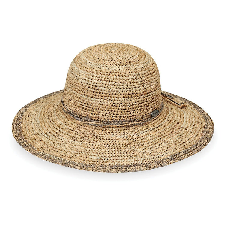 View of Big Wide Brim Camille Straw Sun Beach Hat in Mushroom from Wallaroo