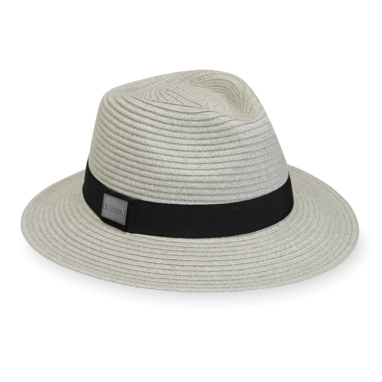 Front of Unisex Fedora Style Fairway Packable UPF Sun Hat in Light Grey from Carkella by Wallaroo