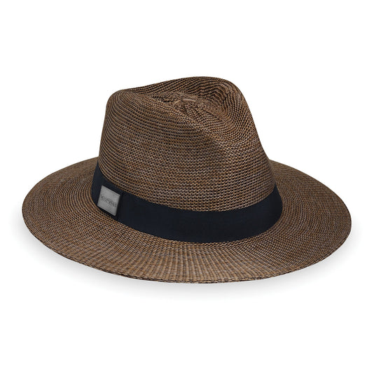 Front of Unisex Fedora Style Packable Parker UPF Sun Hat in Suede from Carkella by Wallaroo