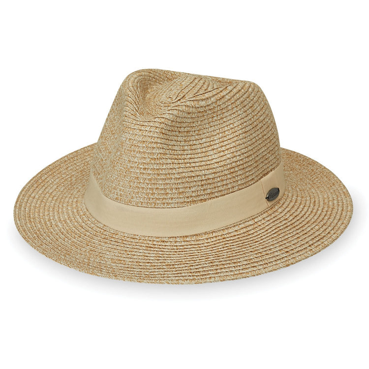 Front of Packable Women's Caroline Fredora Style UPF Sun Hat in Beige from Wallaroo, Beige