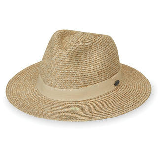 Front of Packable Women's Caroline Fredora Style UPF Sun Hat in Beige from Wallaroo