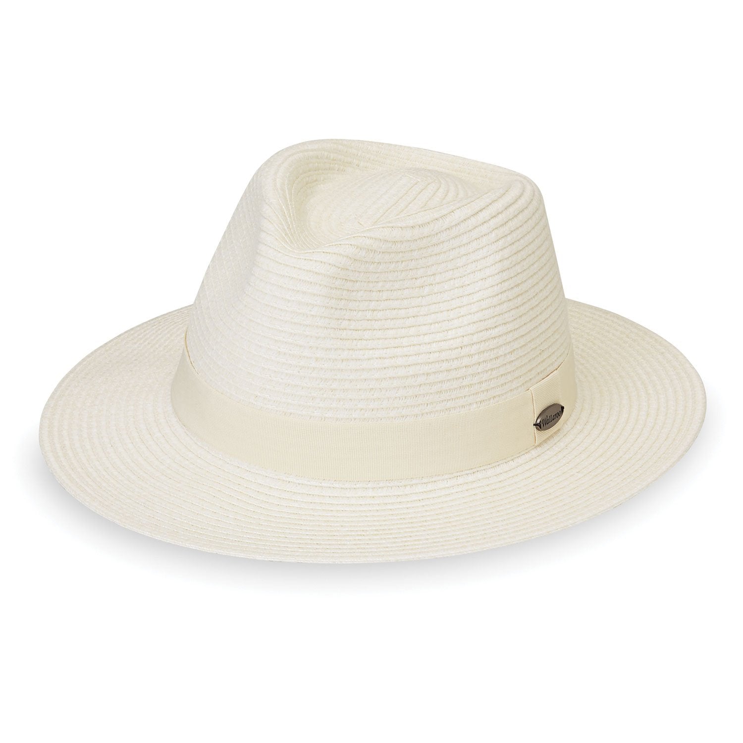 Featuring Front of Packable UPF Women's Fedora Style Caroline Sun Hat in Ivory from Wallaroo
