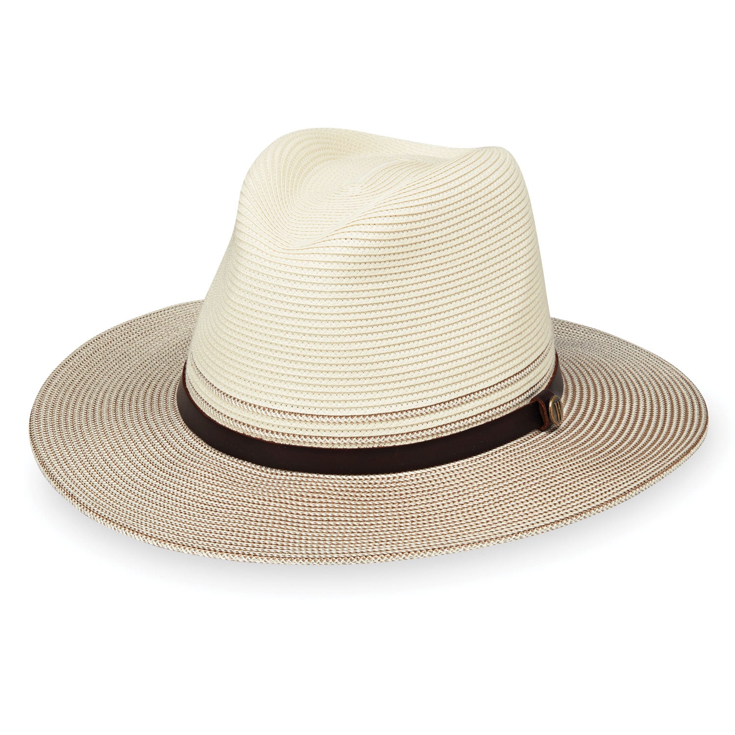 Featuring Front of UPF poly braid Unisex Fedora Style Carter sun hat in Ivory-Stone from Wallaroo
