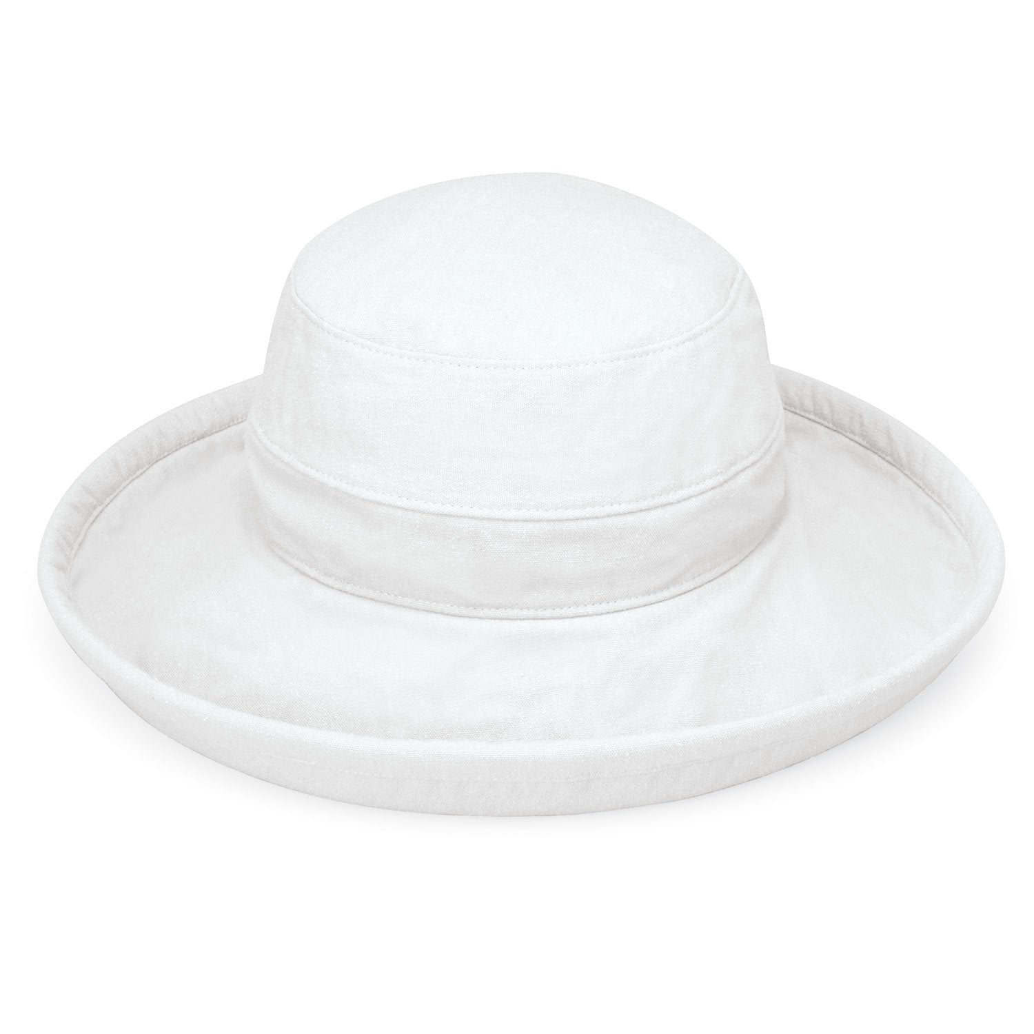 Featuring Casual Traveler UPF Cotton Wide Brim Crown Style Sun Hat in White from Wallaroo, Cotton Canvas-White