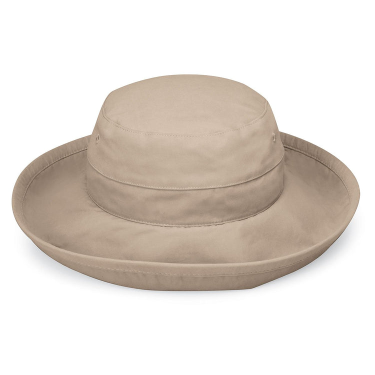 Casual Traveler Packable UPF Big Wide Brim Crown Style Sun Hat in Camel from Wallaroo, Microfiber Camel