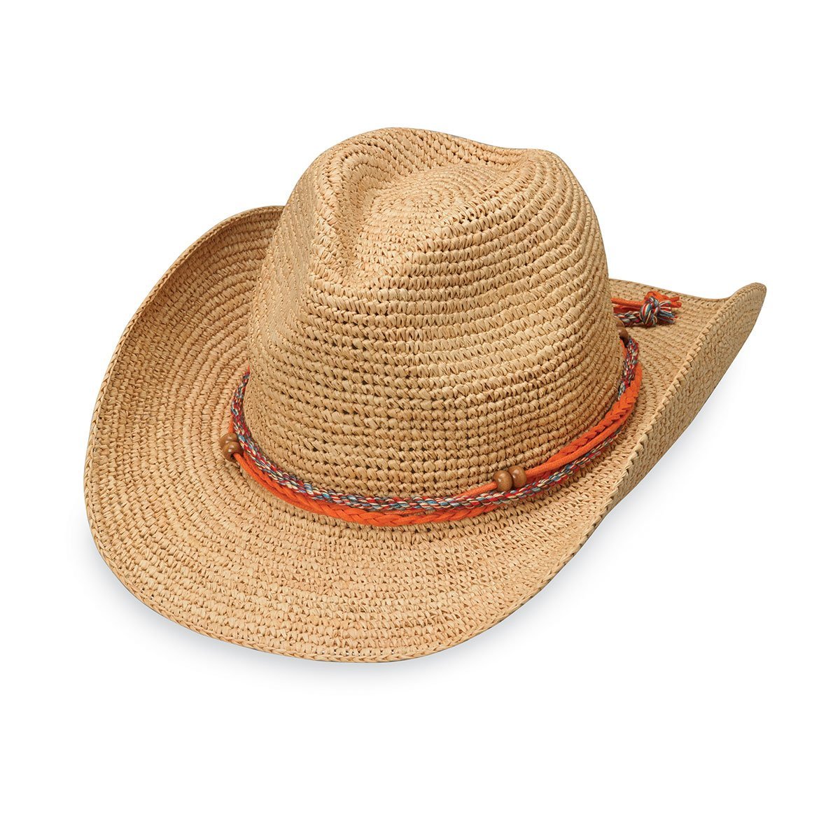 Featuring Angled View of the Catalina Cowboy Natural Madagascar Raffia Sun Hat in Natural from Wallaroo