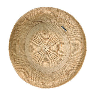 Top View of the Catalina Natural Raffia Wide Brim Crown Style Sun Hat in Natural from Wallaroo