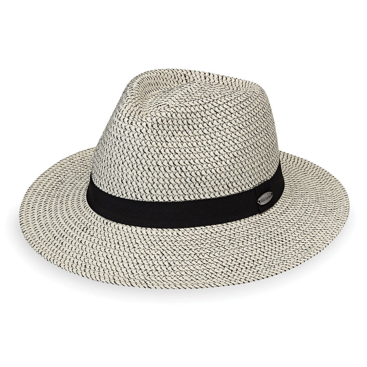 Front View of Charlie UPF Fedora Style Packable Sun Hat in Ivory Black from Wallaroo