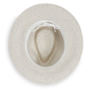 Bottom of Charlie UPF Fedora Style Packable Sun Hat in Ivory/Dusty Blue from Wallaroo
