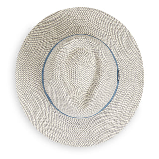 Top of Charlie UPF Fedora Style Packable Sun Hat in Ivory/Dusty Blue from Wallaroo