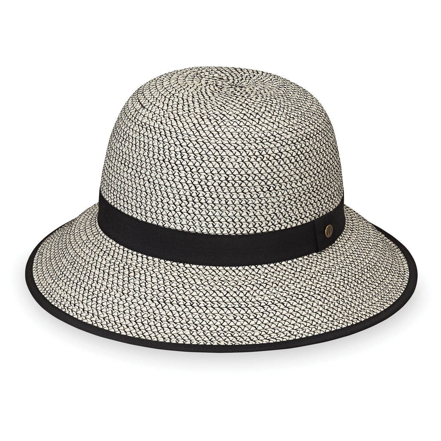 Featuring Front of UPF Darby Wide Brim Crown Style Sun Protection Hat in Ivory Black from Wallaroo