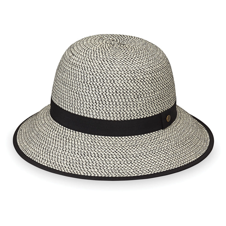 Front of UPF Darby Wide Brim Crown Style Sun Protection Hat in Ivory Black from Wallaroo