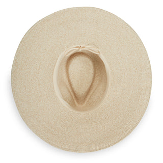 Inside of UPF Elise Polyester Wide Brim Fedora Style Sun Hat in White Beige from Wallaroo