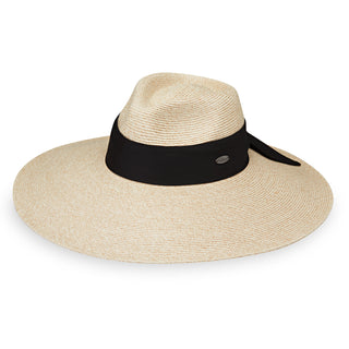 Front of Big Wide Brim Fedora Style Elise Summer Sun Hat in White Beige from Wallaroo