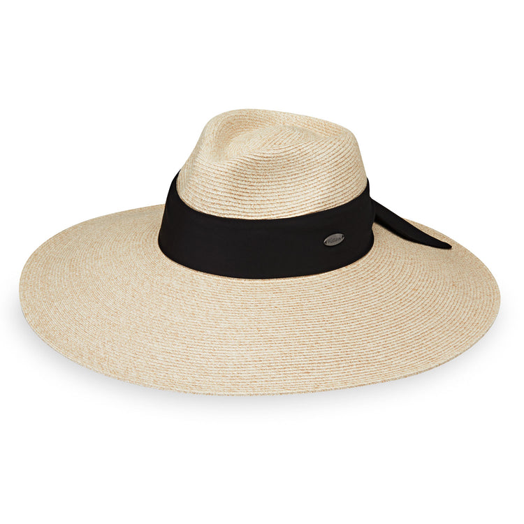 Front of Big Wide Brim Fedora Style Elise Summer Sun Hat in White Beige from Wallaroo