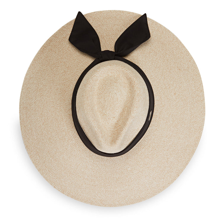Top of Elise Wide Brim Fedora Style Sun Hat in White Beige from Wallaroo