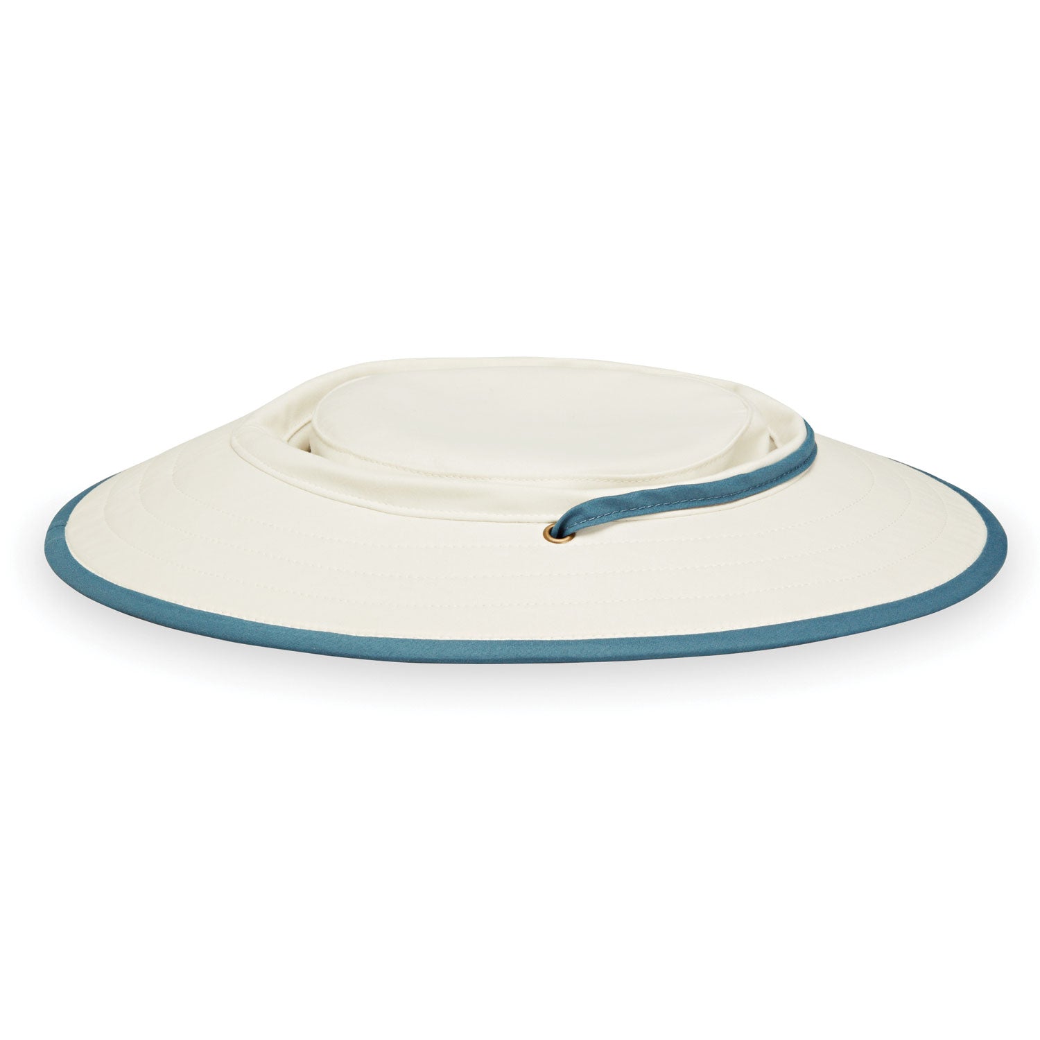 Packing of Women's UPF Big Wide Brim Ladies' Explorer Sun Hat from Wallaroo, Natural/Slate Blue