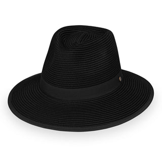 Women's Packable Gabi Ponytail Fedora Style UPF Sun Hat in Black from Wallaroo