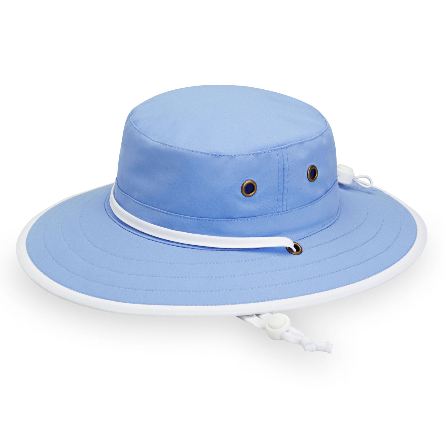 Kid's Adjustable Jr. Explorer Bucket Style UPF Sun Hat with Chinstrap in Hydrangea/White from Wallaroo