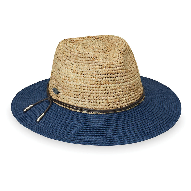 Women's Fedora Style Laguna Straw Sun Hat in 'Natural/Navy' from Wallaroo