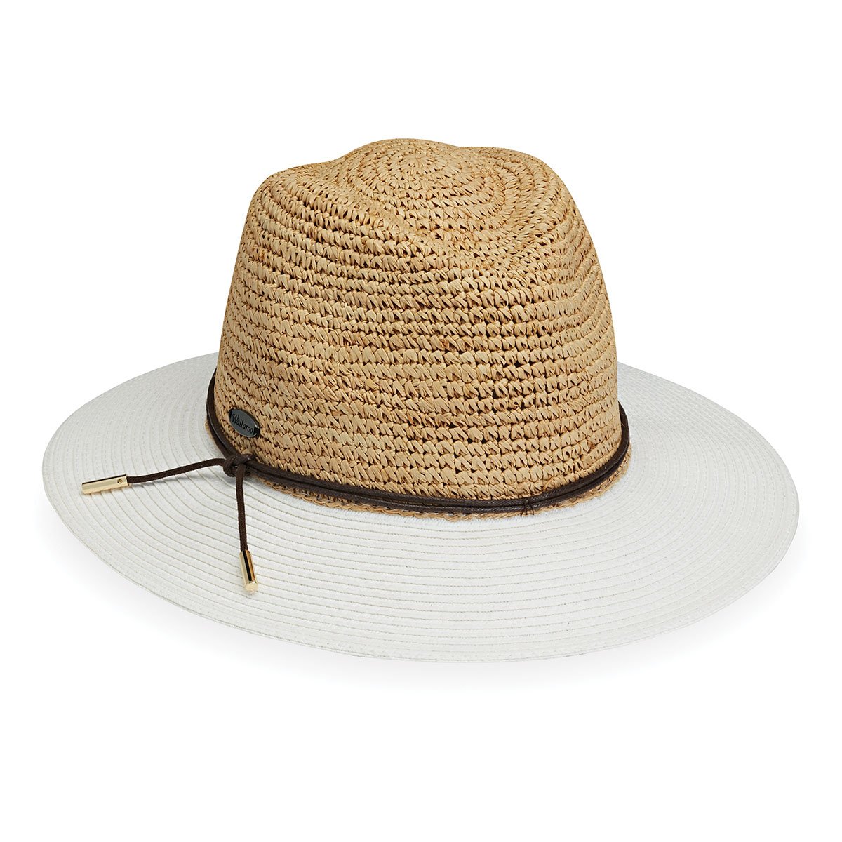 Featuring Front View of Women's Adjustable Fedora Style Laguna Raffia Sun Hat in Natural White from Wallaroo