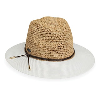 Front View of Women's Adjustable Fedora Style Laguna Raffia Sun Hat in Natural White from Wallaroo