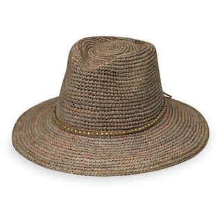 Front of Women's Wide Brim Fedora Style Malibu Straw Summer Sun Hat from Wallaroo