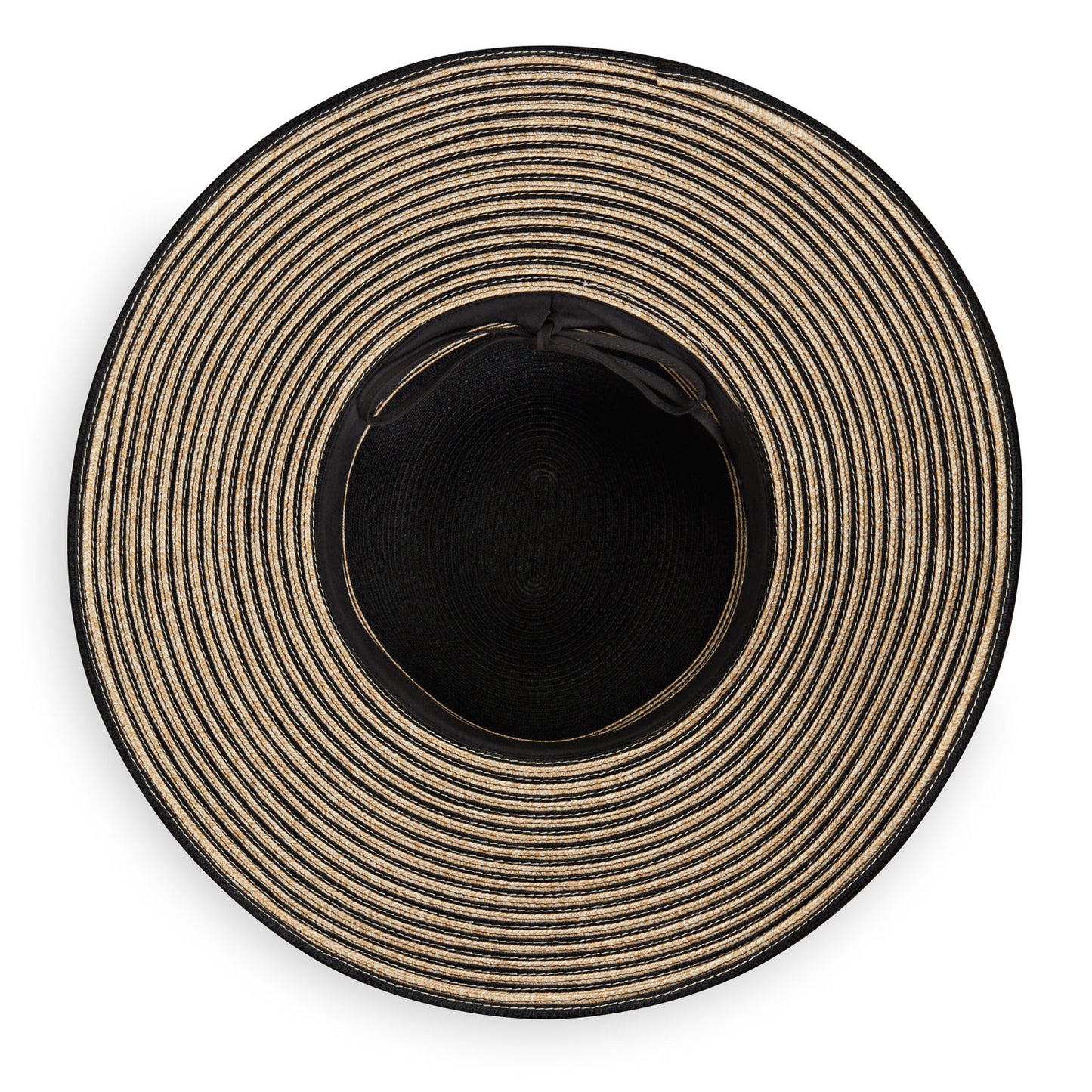 Inside of Women's UPF Big Wide Brim Marseille Sun Hat in Black/Natural from Wallaroo