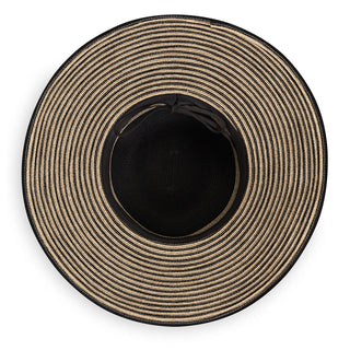 Inside of Women's UPF Wide Brim Marseille Sun Hat in Black with Natural Stripes from Wallaroo