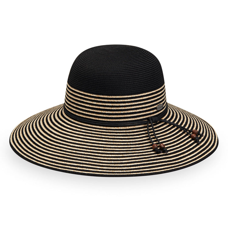 Front of Ladies' Marseille Big Wide Brim Sun Hat in Black from Wallaroo, Black/Natural