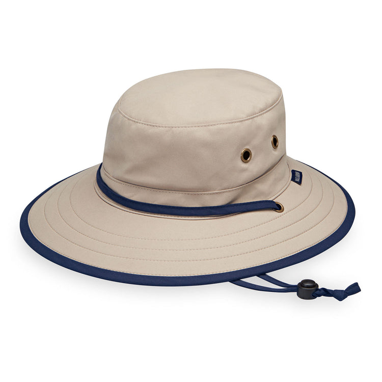 Men's Explorer UPF Big Wide Brim Bucket Sun Hat in Camel-Navy by Wallaroo