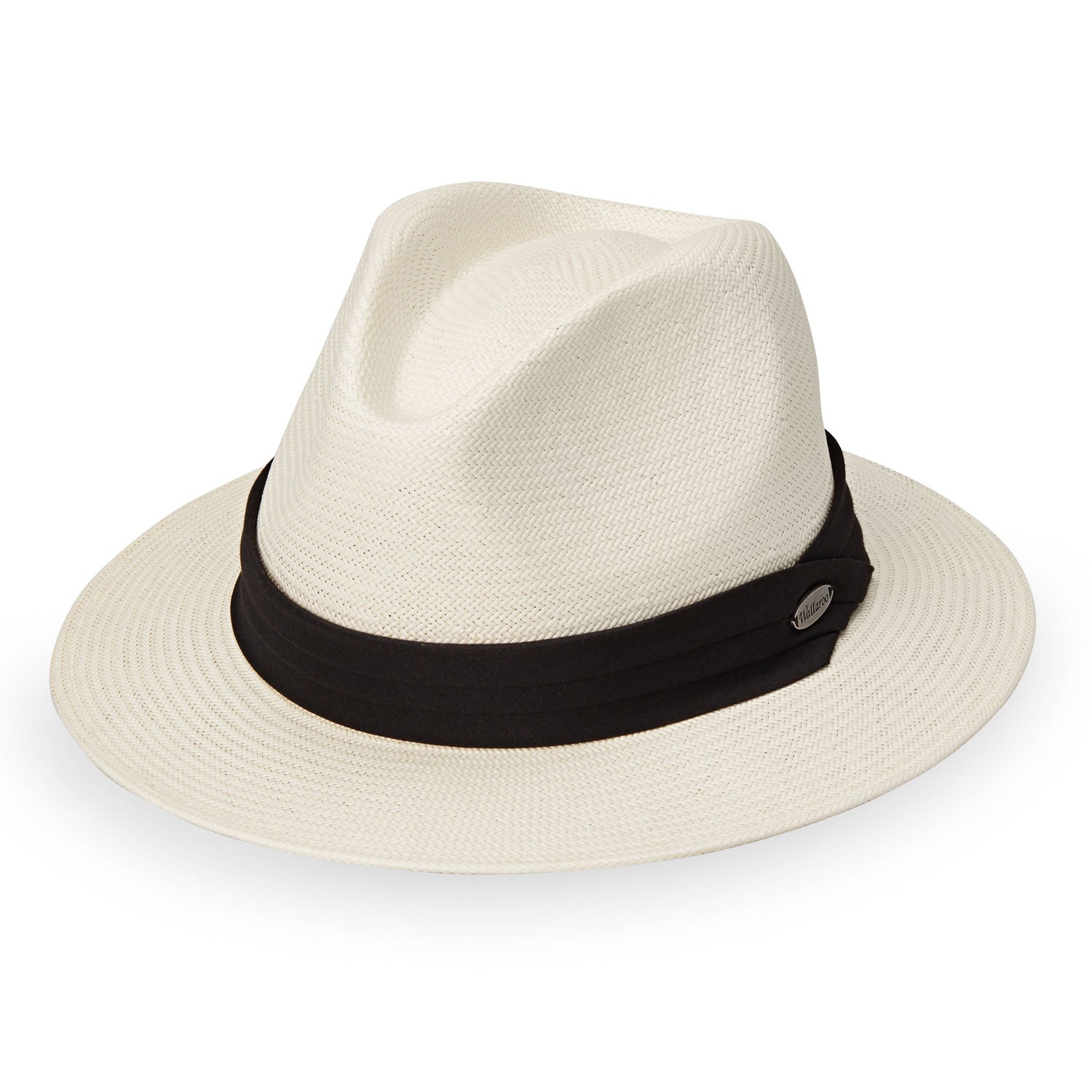 Featuring Women's Fedora Style Monterey UPF Straw Sun Hat in Natural with Solid Black Trim from Wallaroo