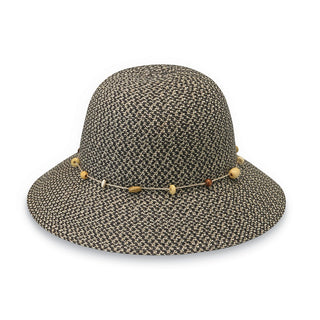 Front of Ladies Packable UPF Bucket Style Naomi Beach Sun Hat in Charcoal from Wallaroo