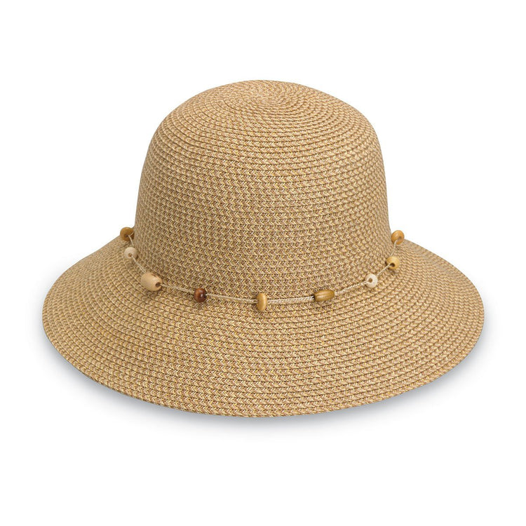 Front of Women's Packable UPF Bucket Style Naomi Paper Braid Sun Hat in Natural from Wallaroo
