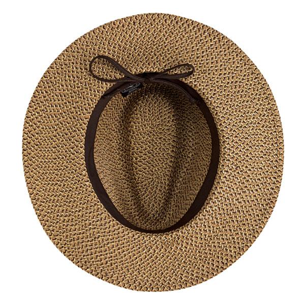 Inside of Packable Unisex Fedora Style Outback UPF Sun Hat in Mixed Brown from Wallaroo