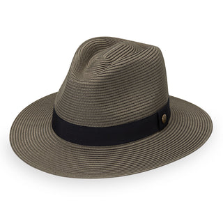 Front of Packable Unisex Fedora Style Palm Beach UPF Sun Hat in Olive from Wallaroo