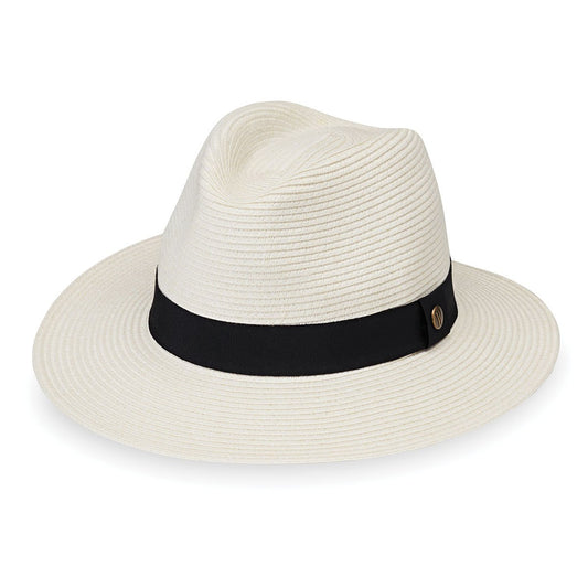 Front of Packable Unisex Fedora Style Outback UPF Sun Hat in Ivory from Wallaroo