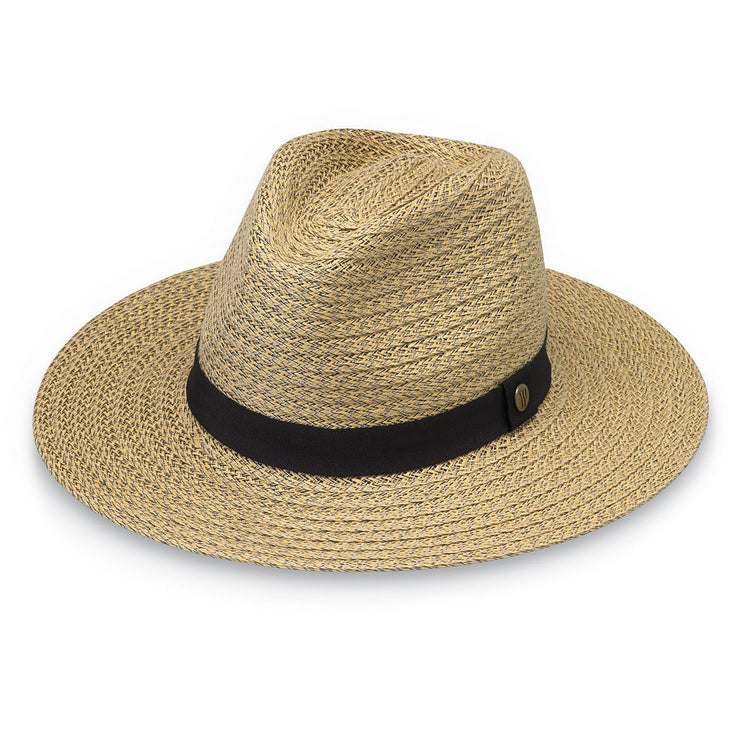 Front of Men's Packable Fedora Style Palmer Paper Braid UPF Sun Hat in Natural from Wallaroo