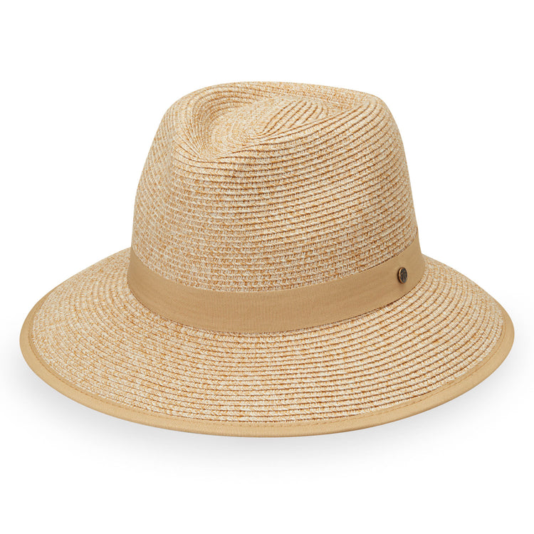 Front View of the Petite Gabi Polyester Ponytail Summer Sun Hat in Beige from Wallaroo