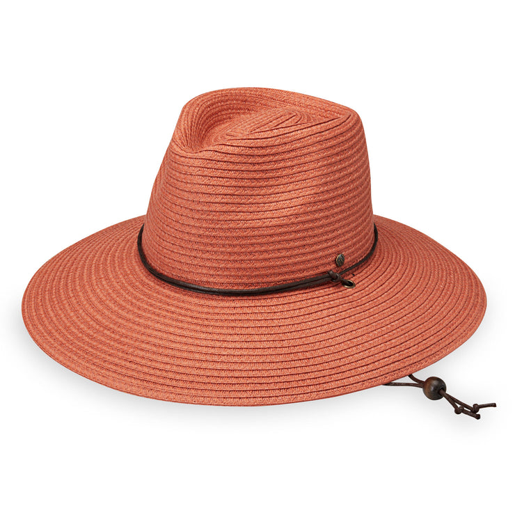 Women's Fedora Style Petite Sanibel UPF Sun Hat with Chinstrap in Coral from Wallaroo