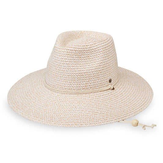 Women's Fedora Style Petite Sanibel UPF Sun Hat with Chinstrap in White/Beige from Wallaroo