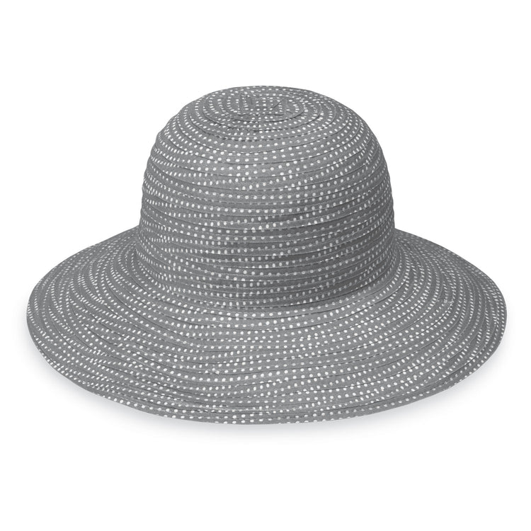 Women's Packable Big Wide Brim Petite Scrunchie UPF Sun Hat from Wallaroo, Grey/White