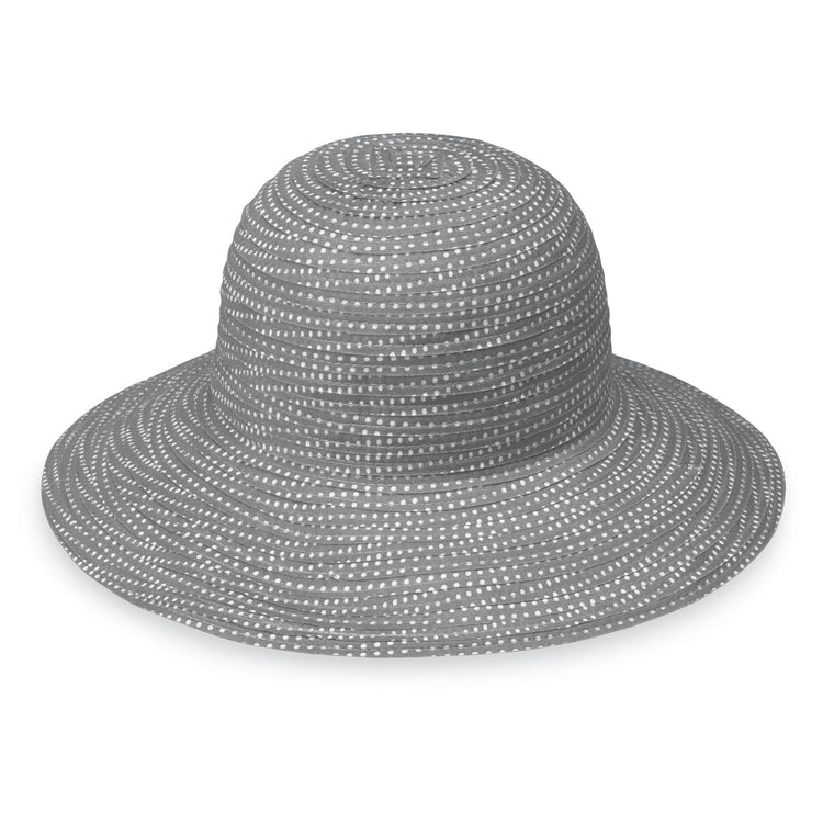 Women's Packable Wide Brim Petite Scrunchie UPF Sun Hat in Grey White from Wallaroo
