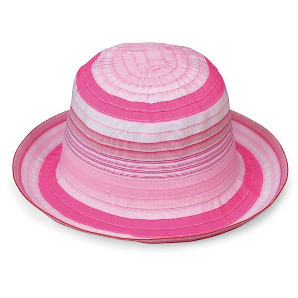 Featuring Front of Kid's Packable Wide Brim Petite Nantucket UPF Sun Hat in Pink Tones from Wallaroo