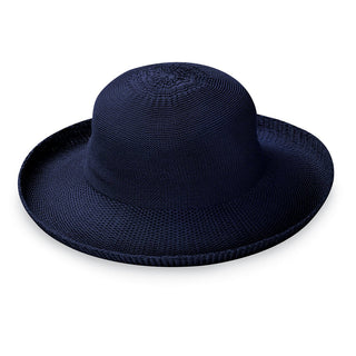 Front of Women's Packable Wide Brim Petite Victoria Polystraw Sun Hat in French Navy from Wallaroo