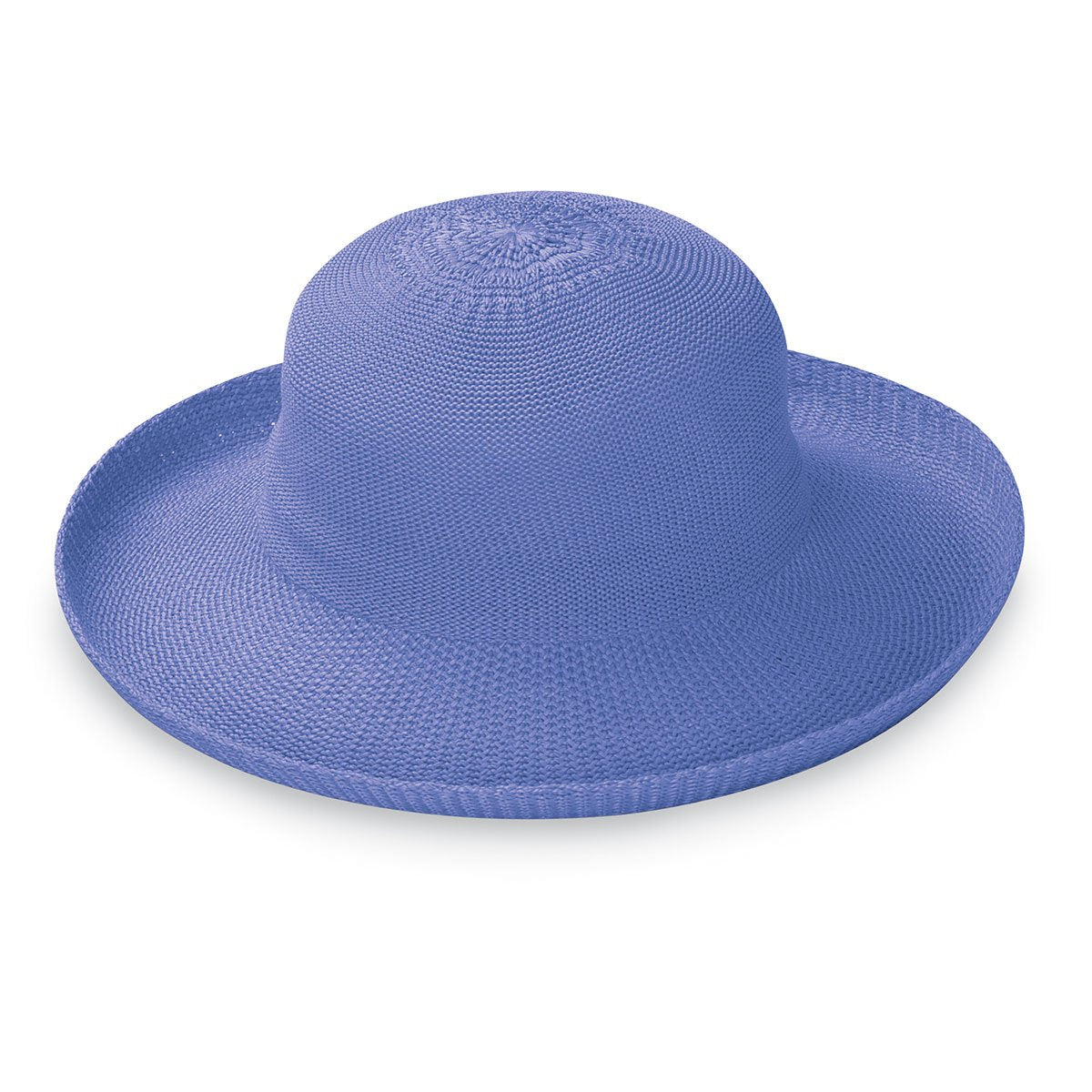 Women's Packable Big Wide Brim Petite Victoria Polystraw Sun Hat for travel from Wallaroo, Hydrangea