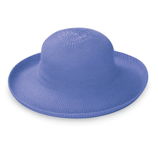 Front of Women's Packable Wide Brim Petite Victoria Polystraw Sun Hat in Hydrangea from Wallaroo