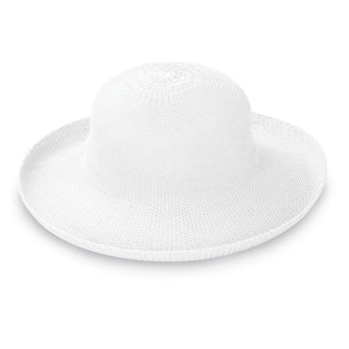 Front of Women's Packable Wide Brim Petite Victoria Polystraw Sun Hat in White from Wallaroo