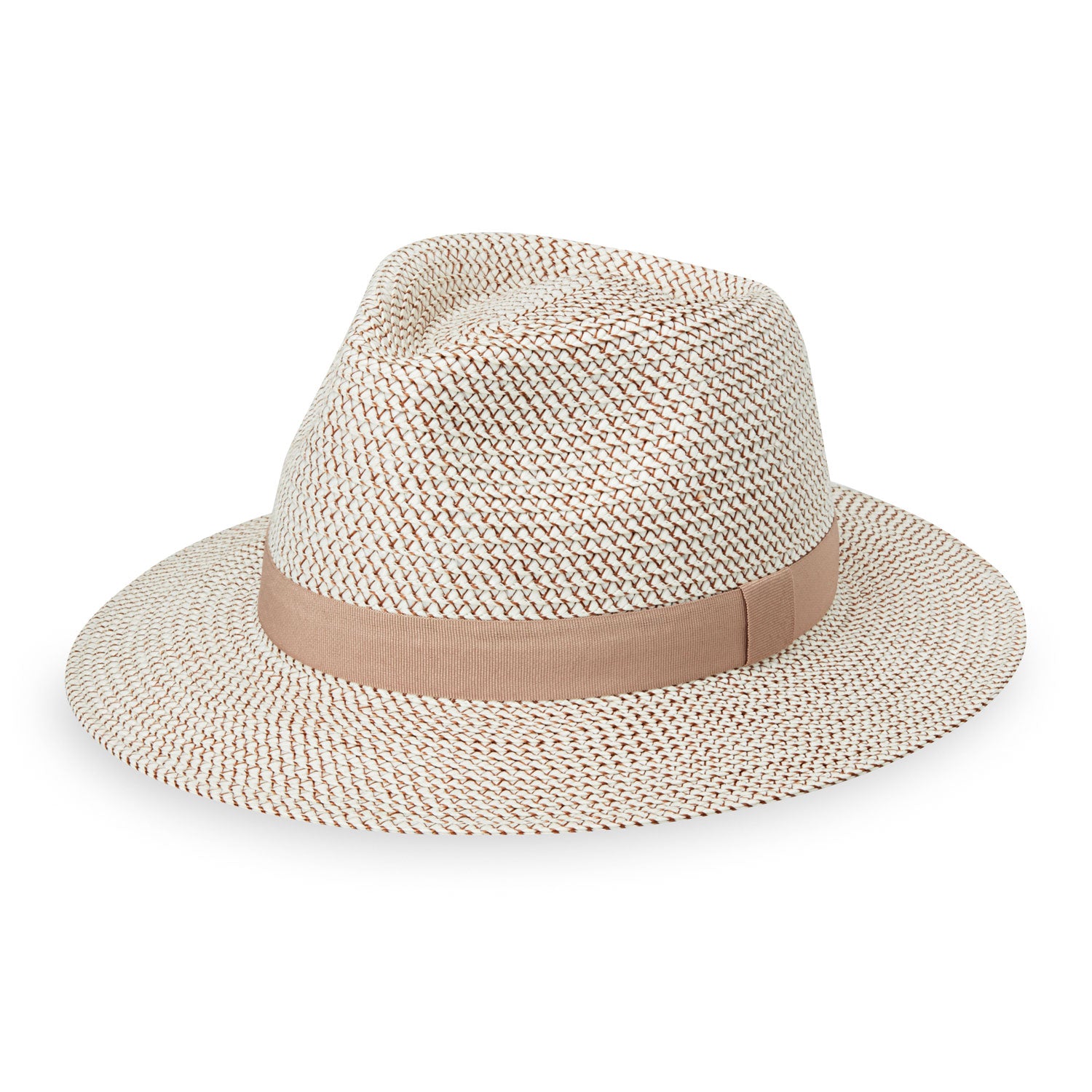 Featuring Front of Women's Packable Fedora Style Petite Charlie UPF Sun Hat in Ivory Taupe from Wallaroo
